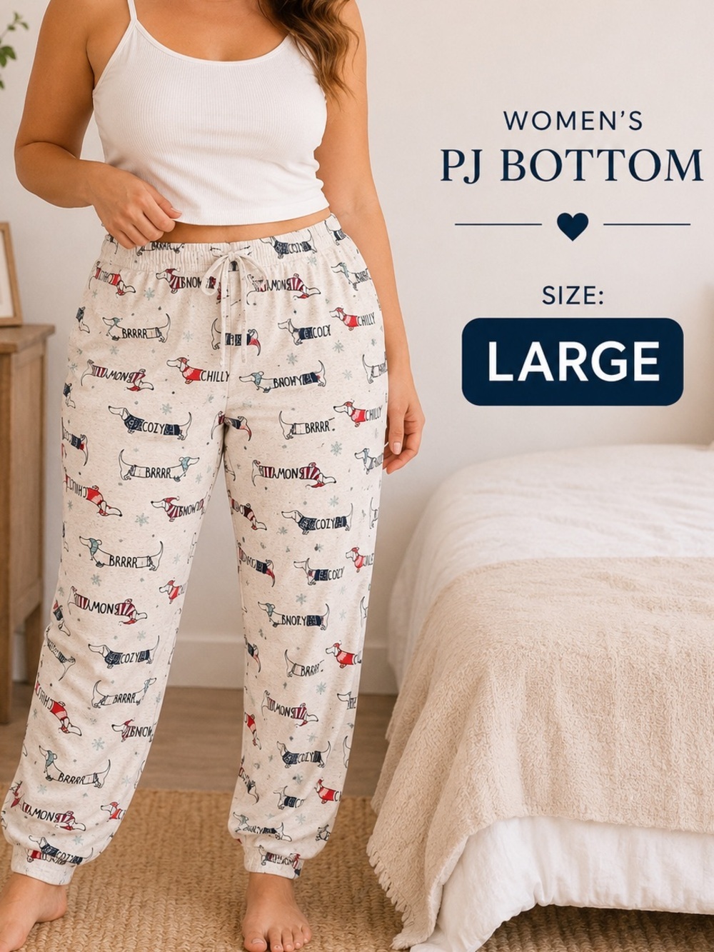 Secret Treasures Cream Dachshund Print Pajama Joggers LARGE